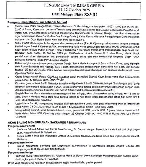 Pengumuman 11 - 12 Oktober 2025