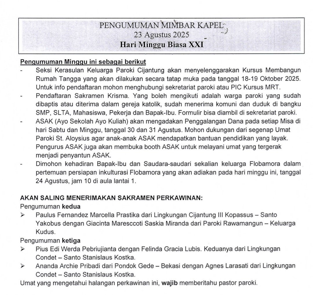 Pengumuman 23-24 Agustus 2025